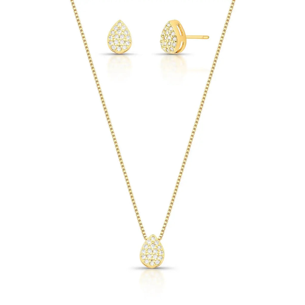 Conjunto Brinco e Colar com Pingente de Gota em Zircônias