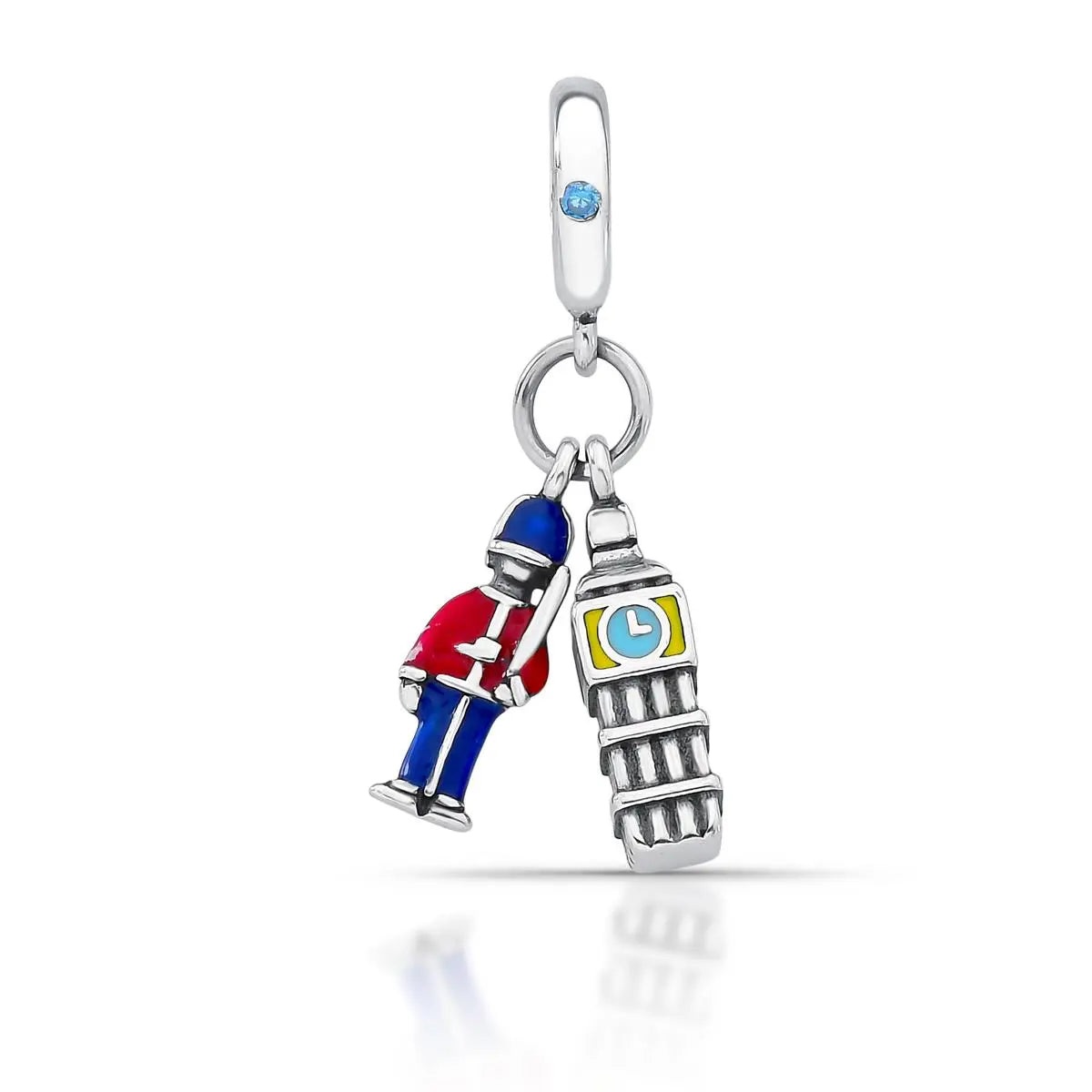 Berloque de Prata 925 Envelhecida de Londres Big Ben e Guarda Esmaltado