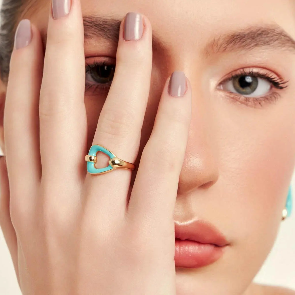 Anel Folheado a Ouro de Gota Esmaltado e Vazado