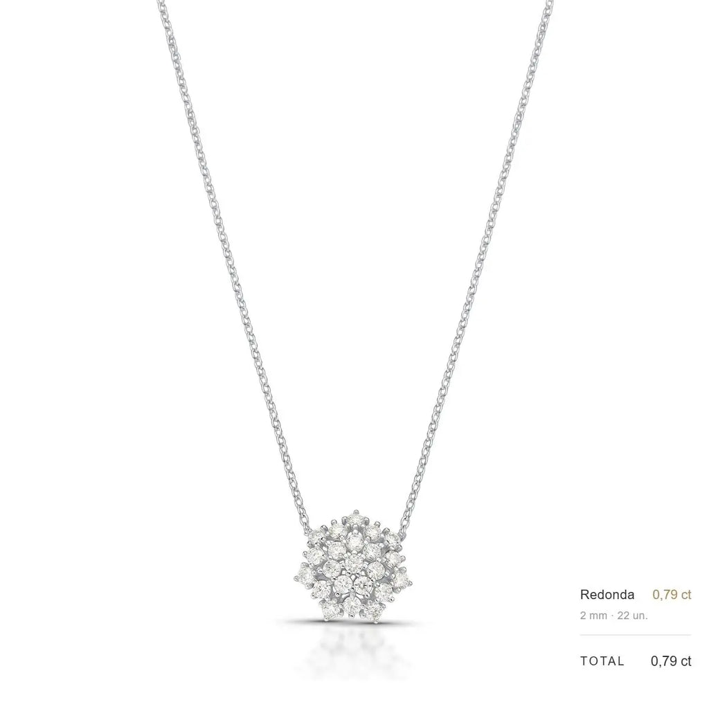 Colar de Prata 925 de Flor com Pedras Moissanites 2mm