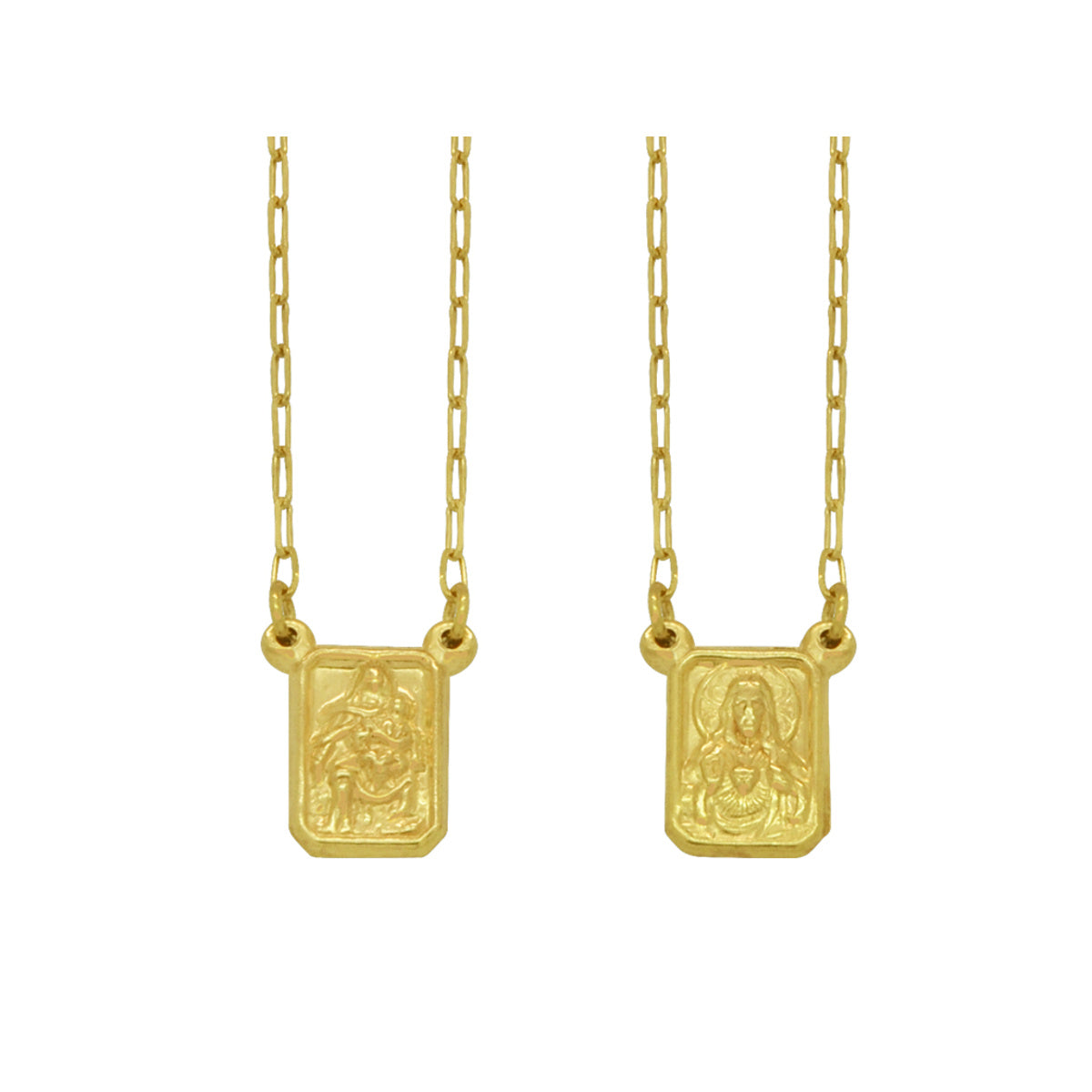 Escapulário de Elos da Rainha Desquinada Imagem Retangular Dupla Pequena em Ouro 18K