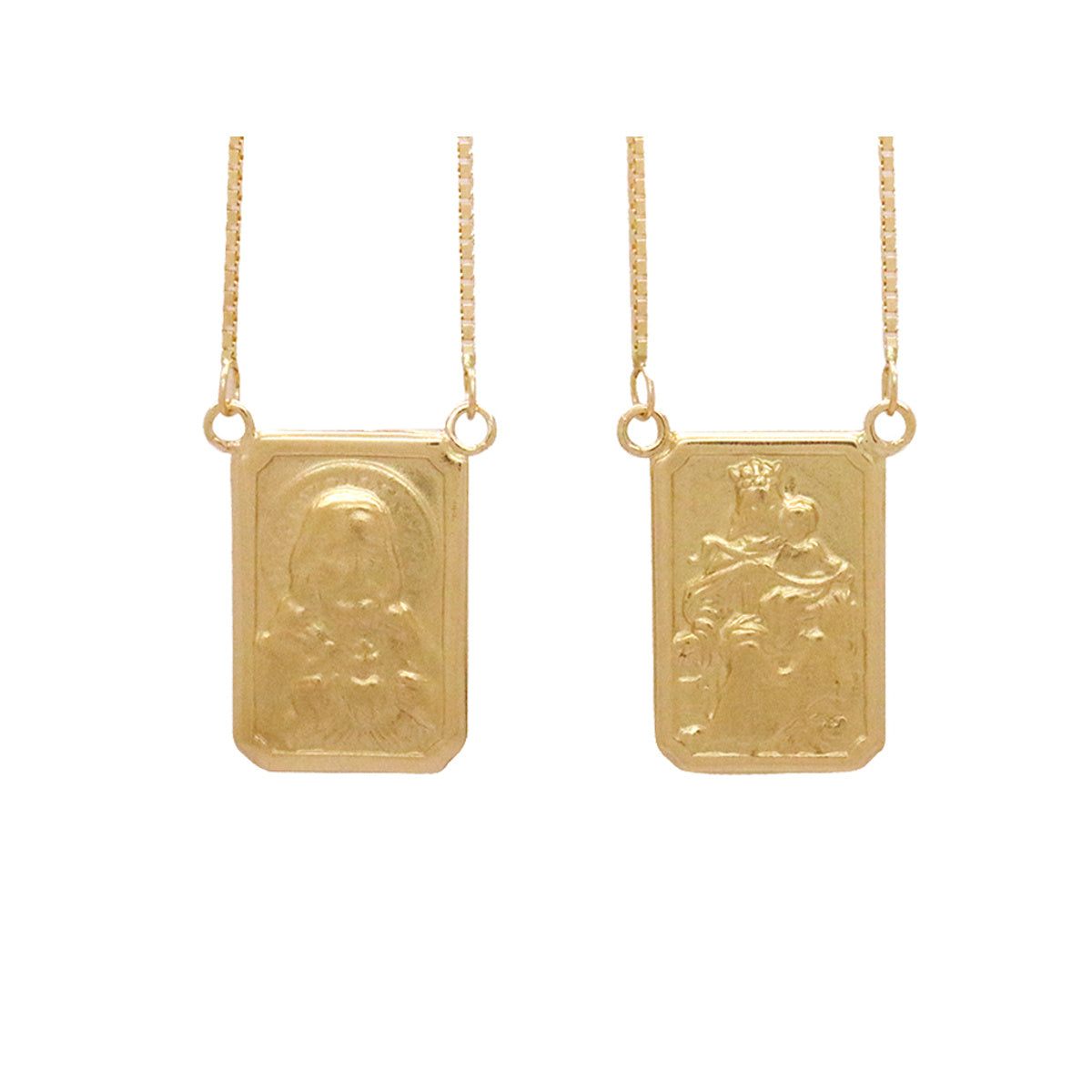 Escapulário Veneziana Bitola 0,80 mm Imagem Retangular Grande Face Simples em Ouro 18K