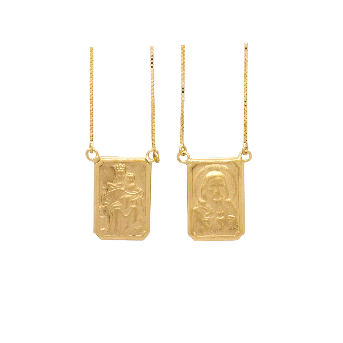 Escapulário Veneziana Imagem Retangular Grande Face Dupla Unissex em Ouro 18K