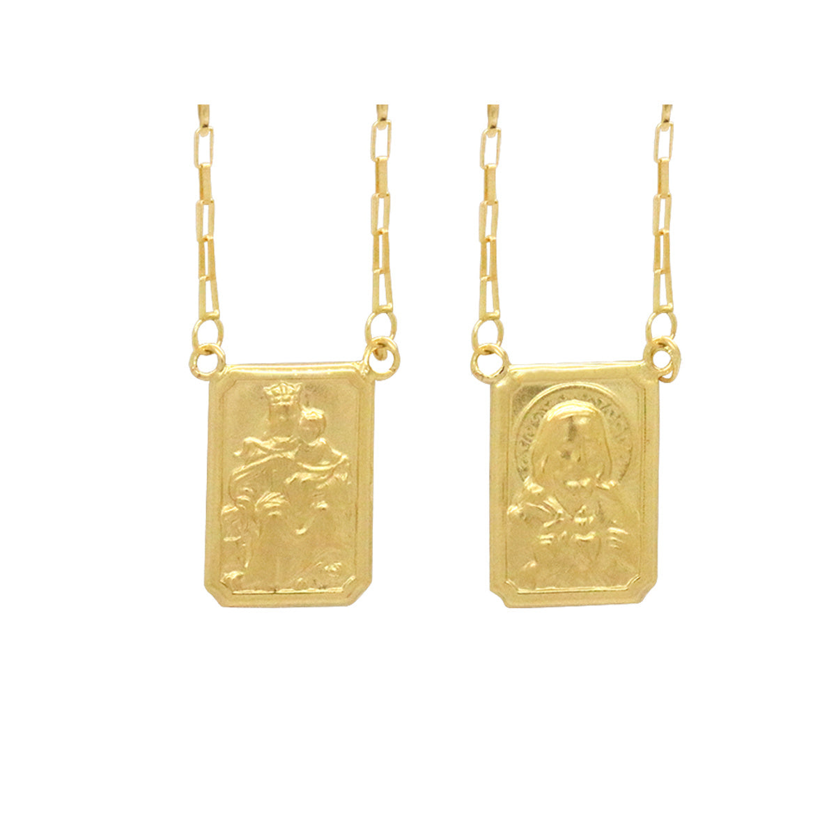 Escapulário Veneziana Longa Bitola 1,10 mm Imagem Retangular Grande Face Simples em Ouro 18K