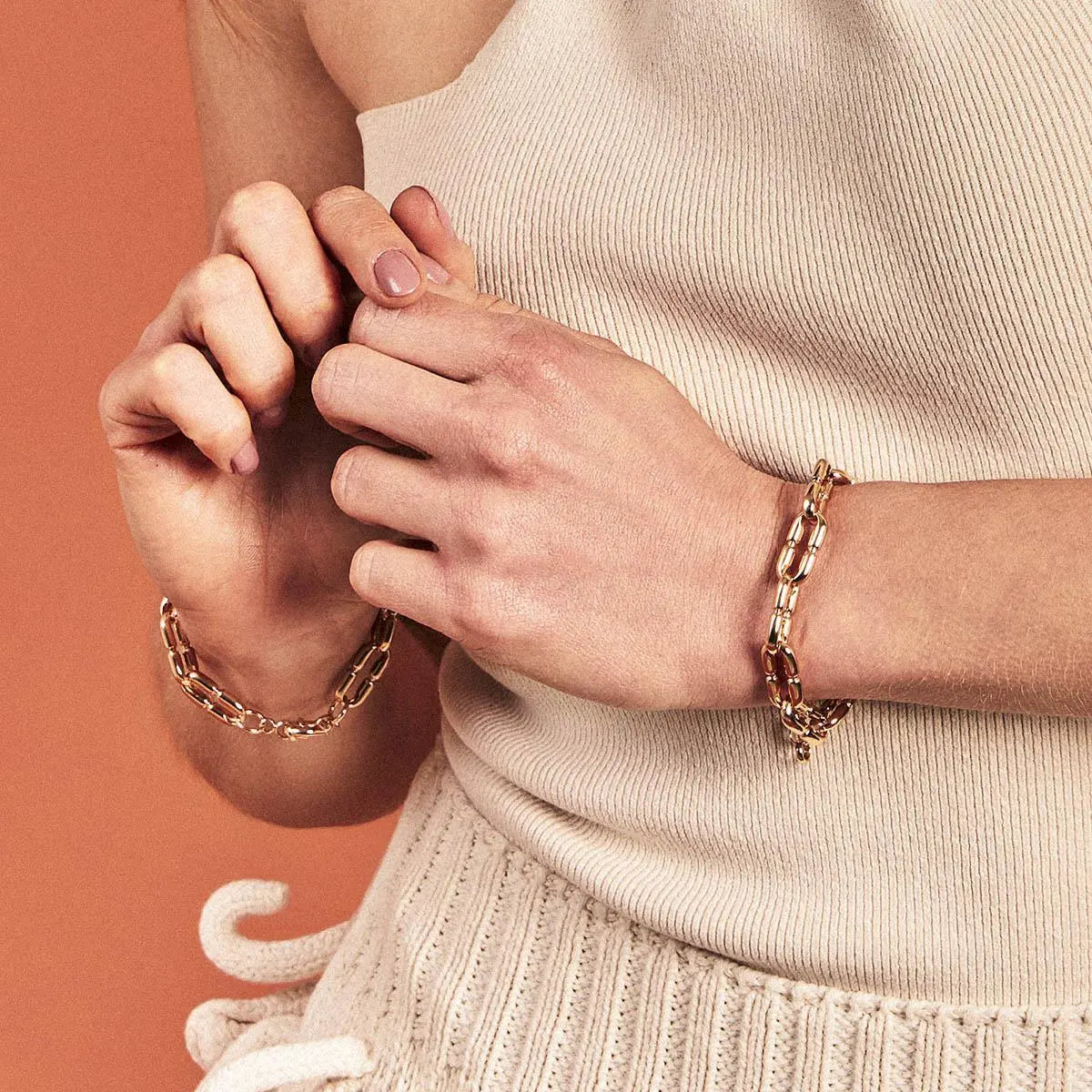 Pulseira Folheada a Ouro com Elos Lisos Retangulares