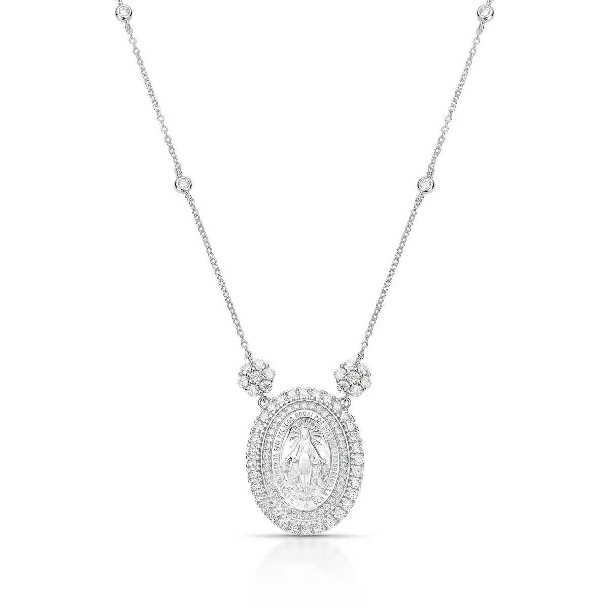 Colar de Prata 925 de N. Sra das Graças com Pedras Moissanites
