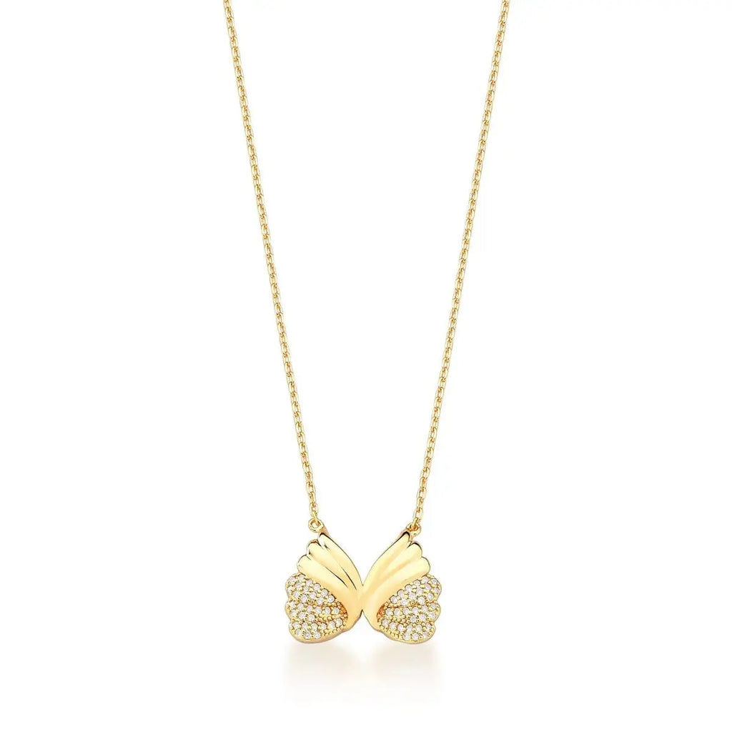 Conjunto Brinco e Corrente com Pingente Asa Banhada a Ouro
