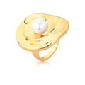 Anel Folheado a Ouro Oval com Trabalhado e Pérola Shell