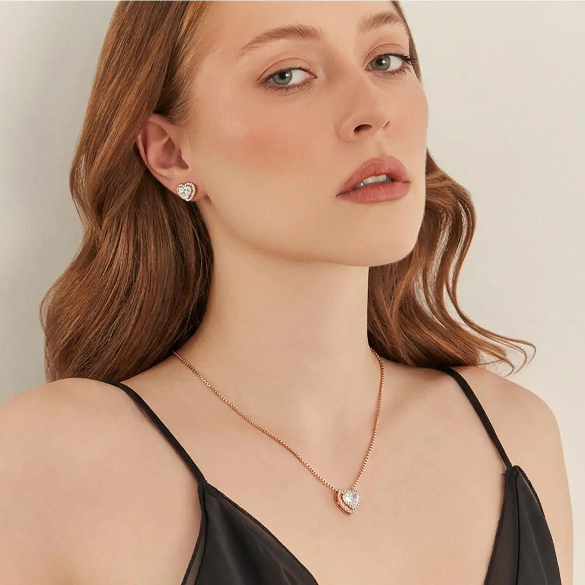 Conjunto Colar e Brinco de Coração com Cristal e Zircônias