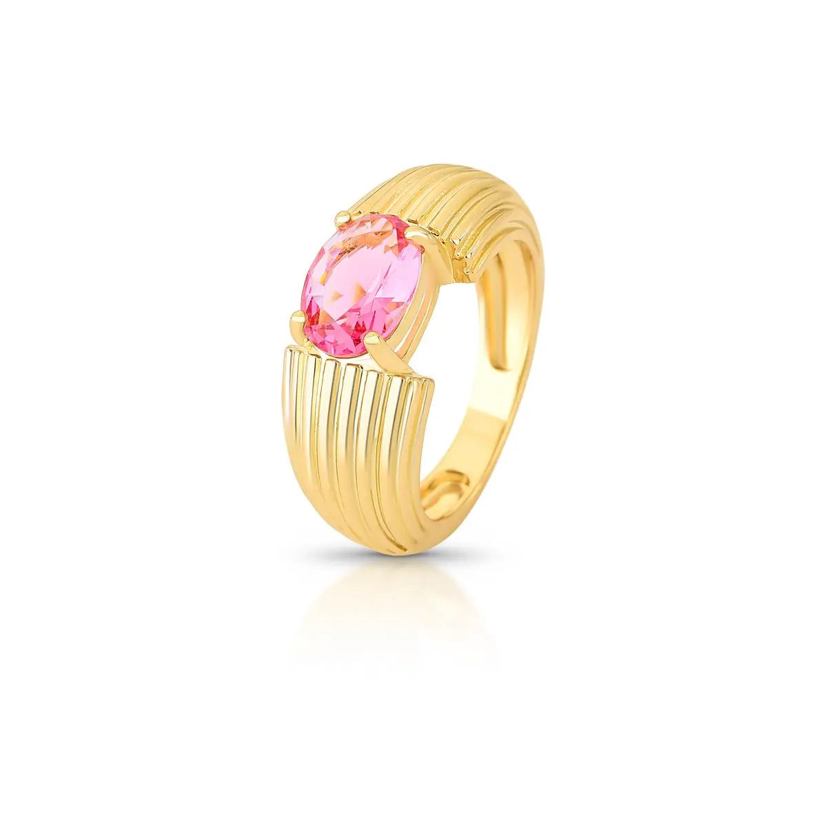 Anel Folheado a Ouro Texturizado com Cristal Oval