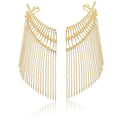 Brinco Ear Folheado a Ouro Cuff Cravejado com Franjas Lisas