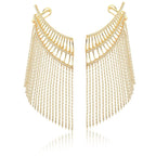 Brinco Ear Folheado a Ouro Cuff Cravejado com Franjas Lisas