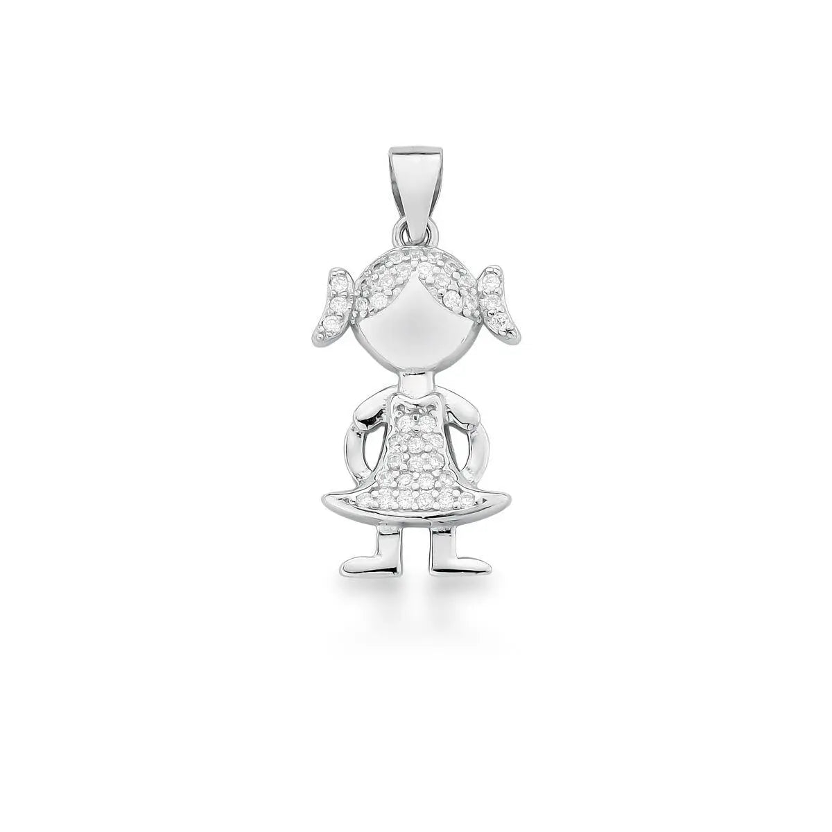 Pingente de Prata 925 de Menina Liso e Cravejado de Zircônias