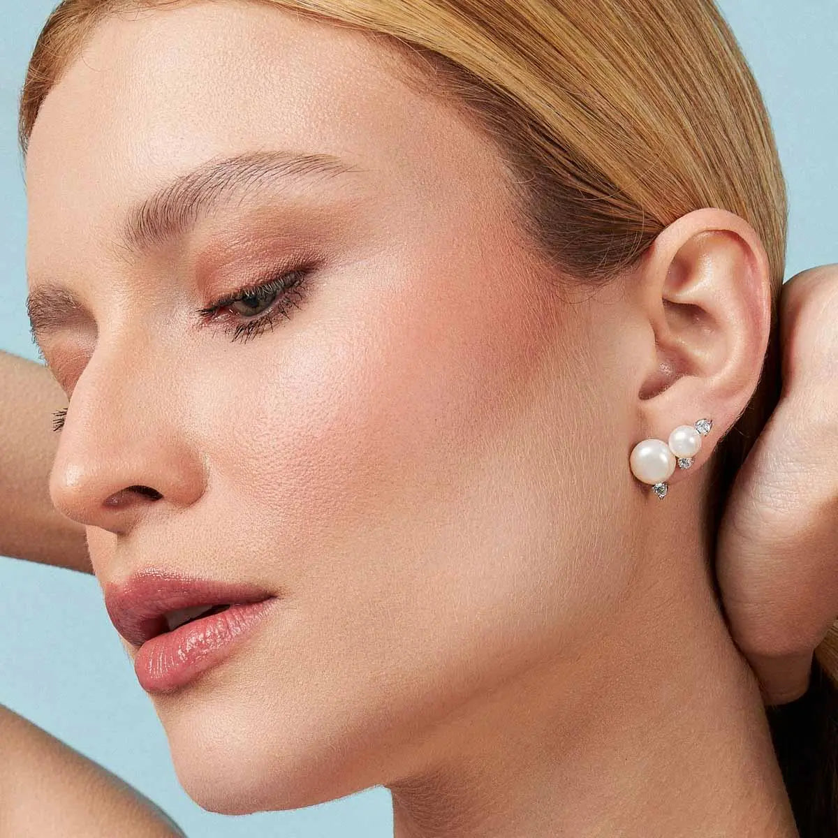 Brinco Ear de Prata 925 Cuff de Pérola Água Doce e Cristais