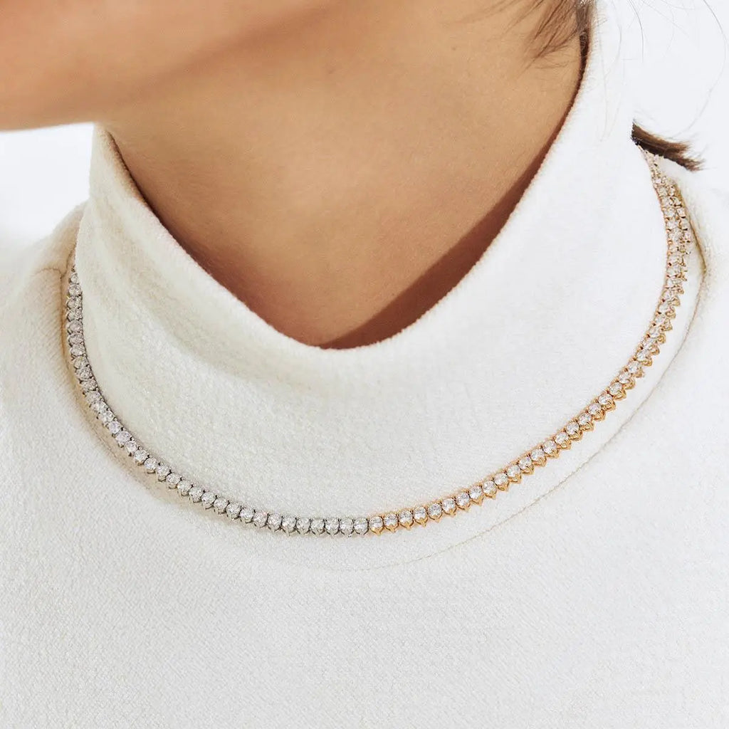 Colar Riviera Folheado em 2 Tons com Zircônias Redondas