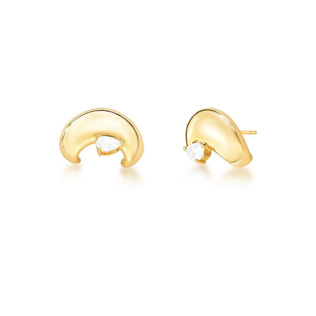 Brinco Folheado a Ouro Curvo com Cristal de Gota
