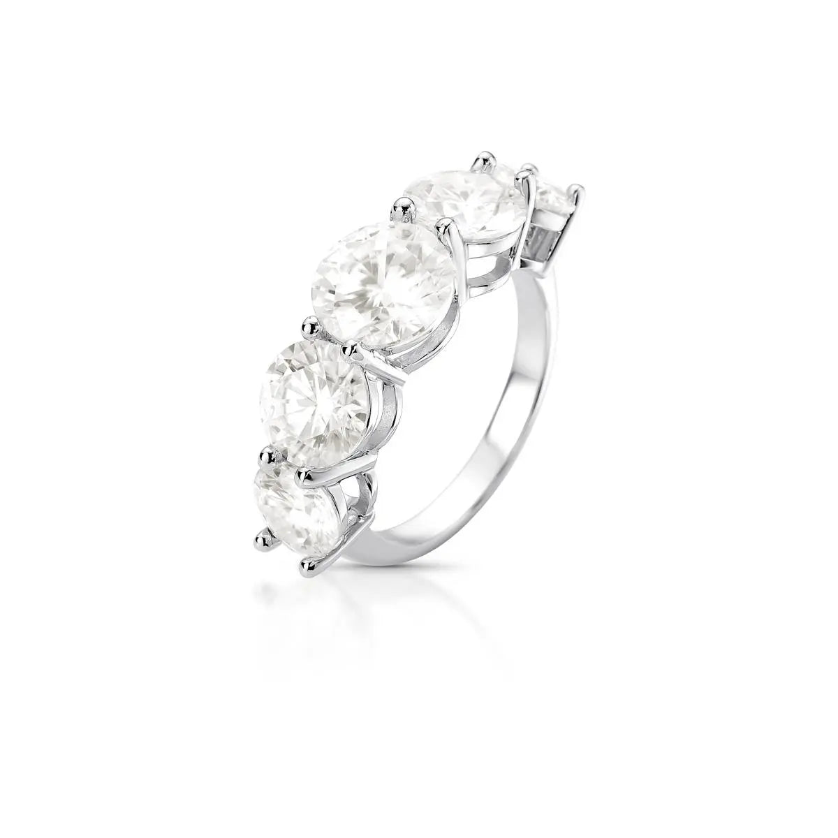 Anel de Prata 925 com Cinco Pedras Moissanites Redondas 8mm