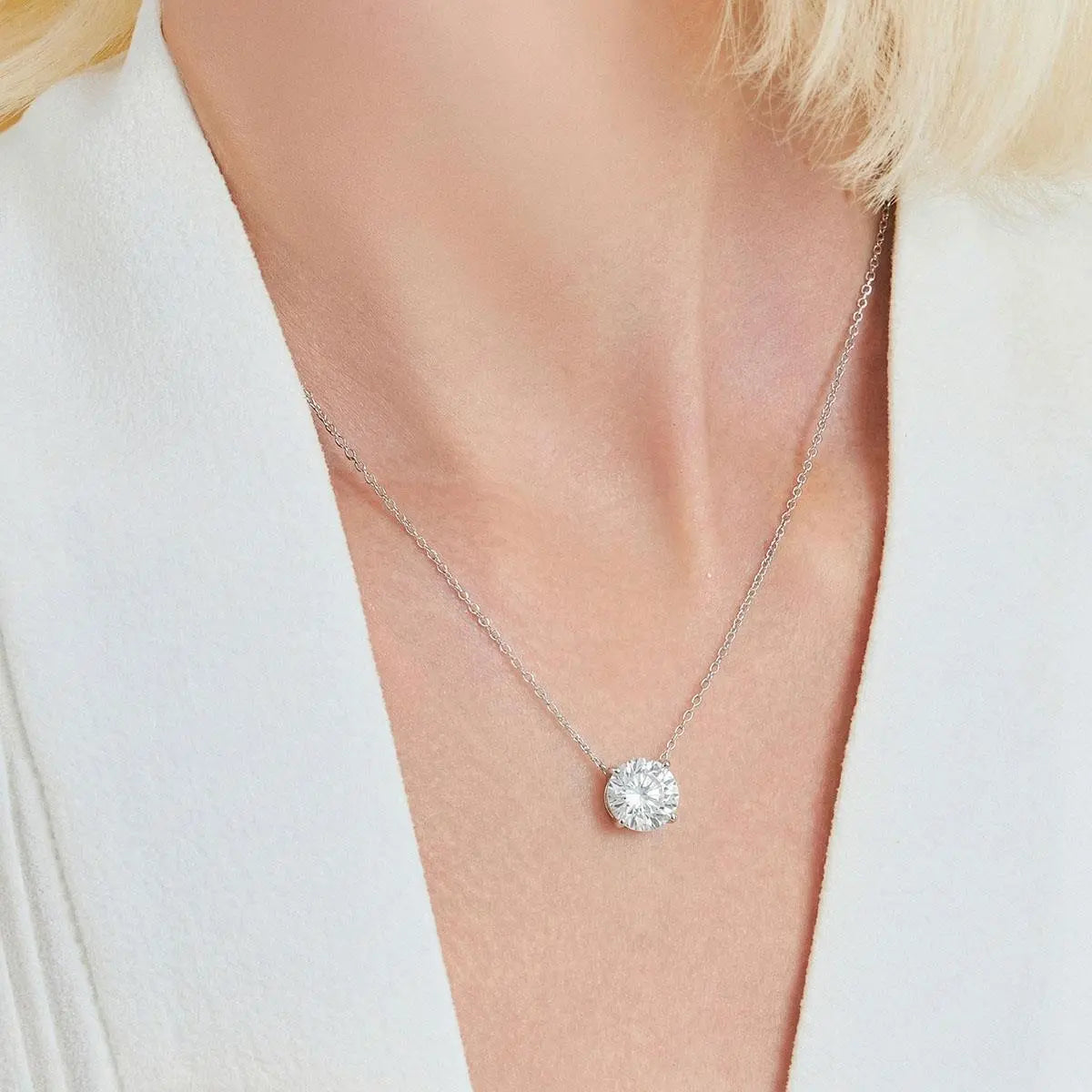 Colar de Prata 925 com Pedra Redonda Moissanite 10mm