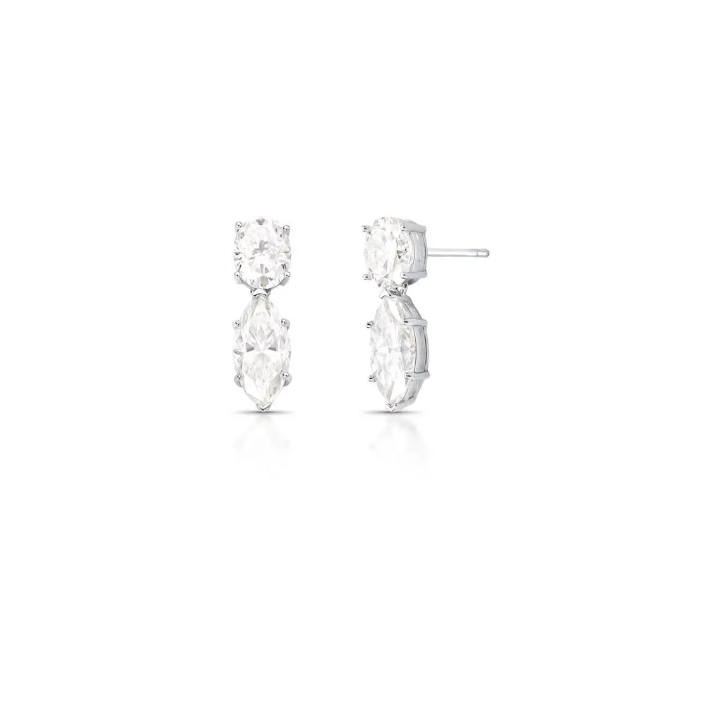 Brinco de Prata 925 Pêndulo com Pedras Moissanites 7x14mm