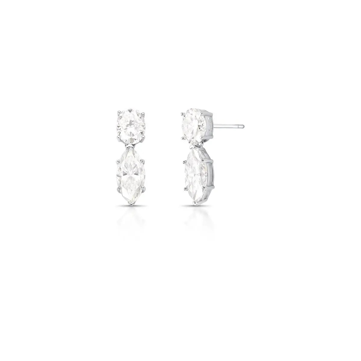Brinco de Prata 925 Pêndulo com Pedras Moissanites 7x14mm
