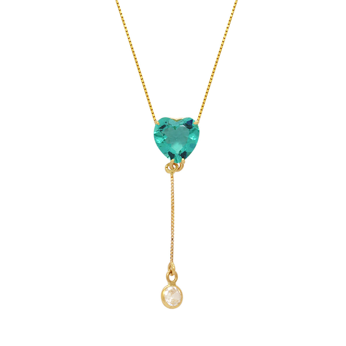 Gargantilha Veneziana Cristal Coração 8 mm Ponto de Luz 4 mm Pendurado em Ouro 18K