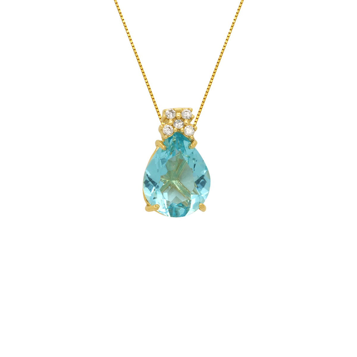 Gargantilha Veneziana Gota Cristal Azul 8x10 mm 45 cm em Ouro 18K
