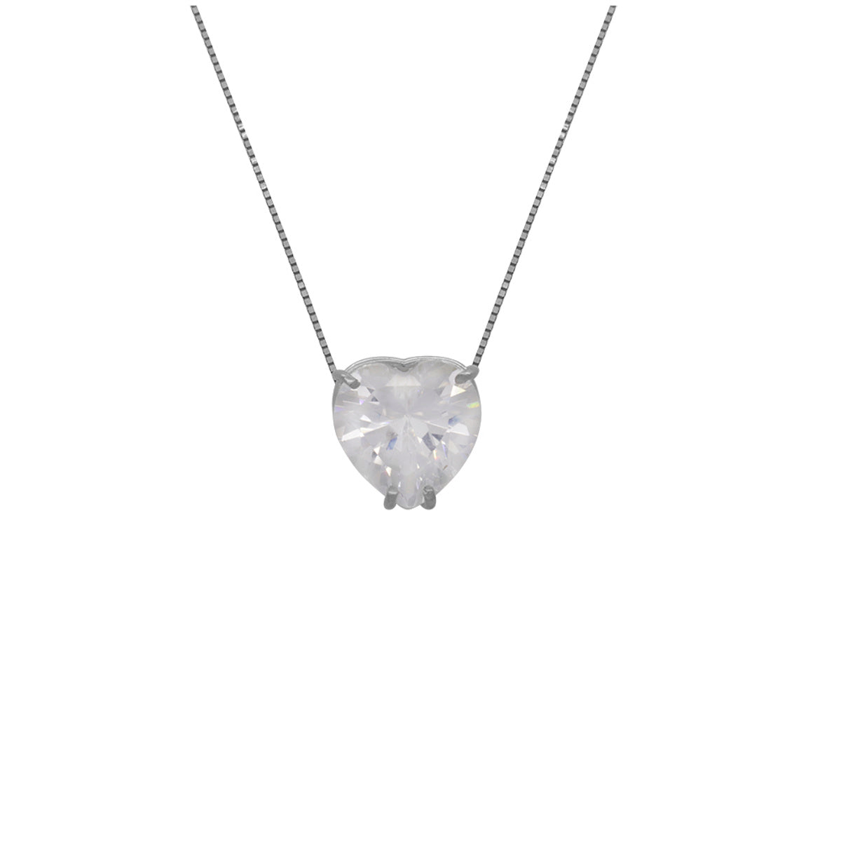 Gargantilha Veneziana Coração Cristal 8 mm em Ouro Branco 18K