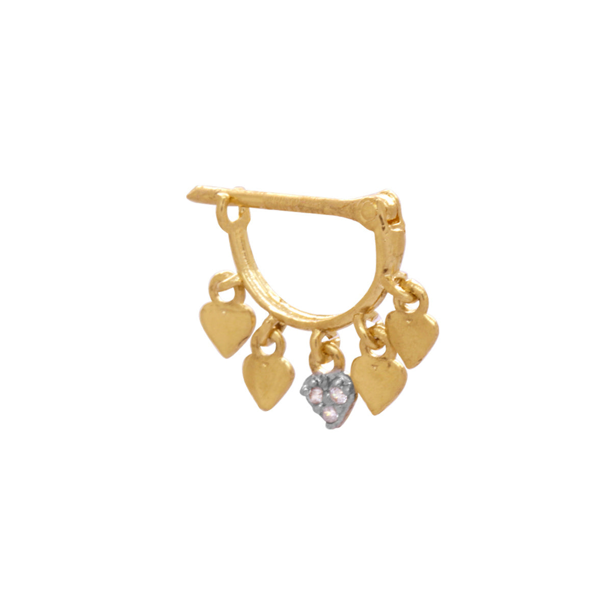Piercing Meia Argola Pingentes Coração Lisos e Cravejados Zircônia em Ouro 18K