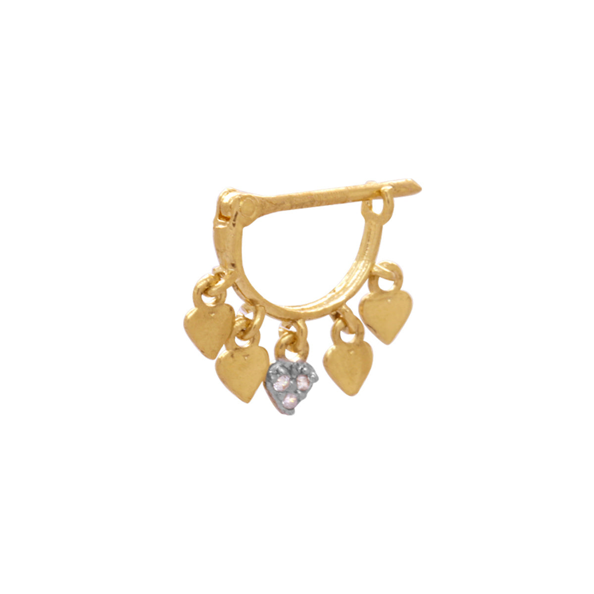 Piercing Meia Argola Pingentes de Coração Lisos e Cravejados Zircônias em Ouro 18K
