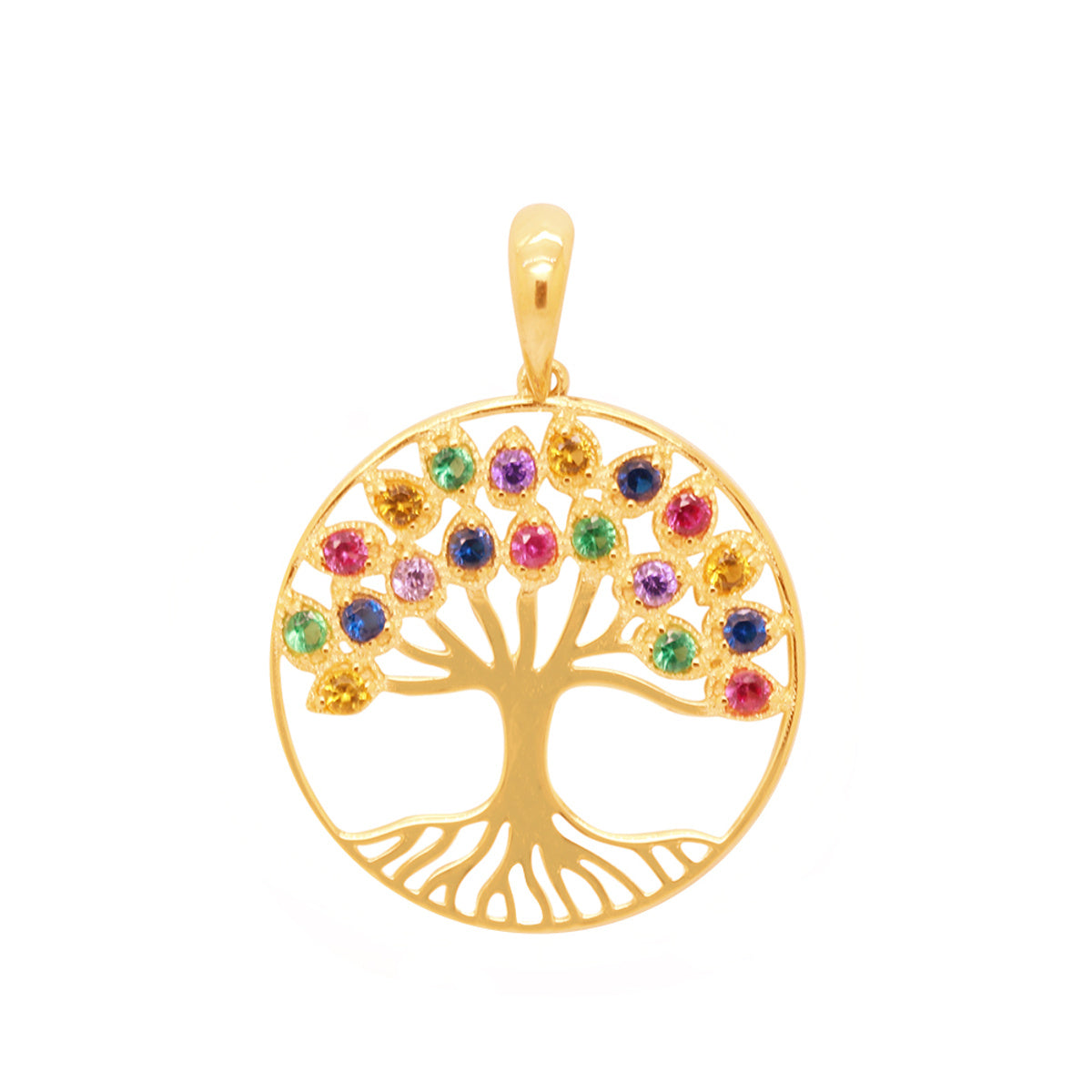 Pingente Árvore da Vida Zircônias Coloridas em Ouro 18K