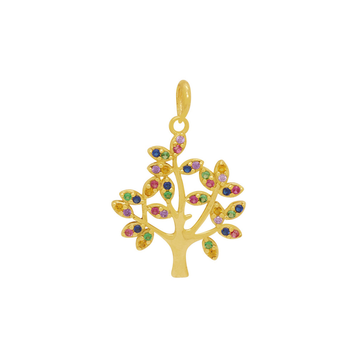 Pingente Árvore da Vida Zircônias Coloridas em Ouro 18K