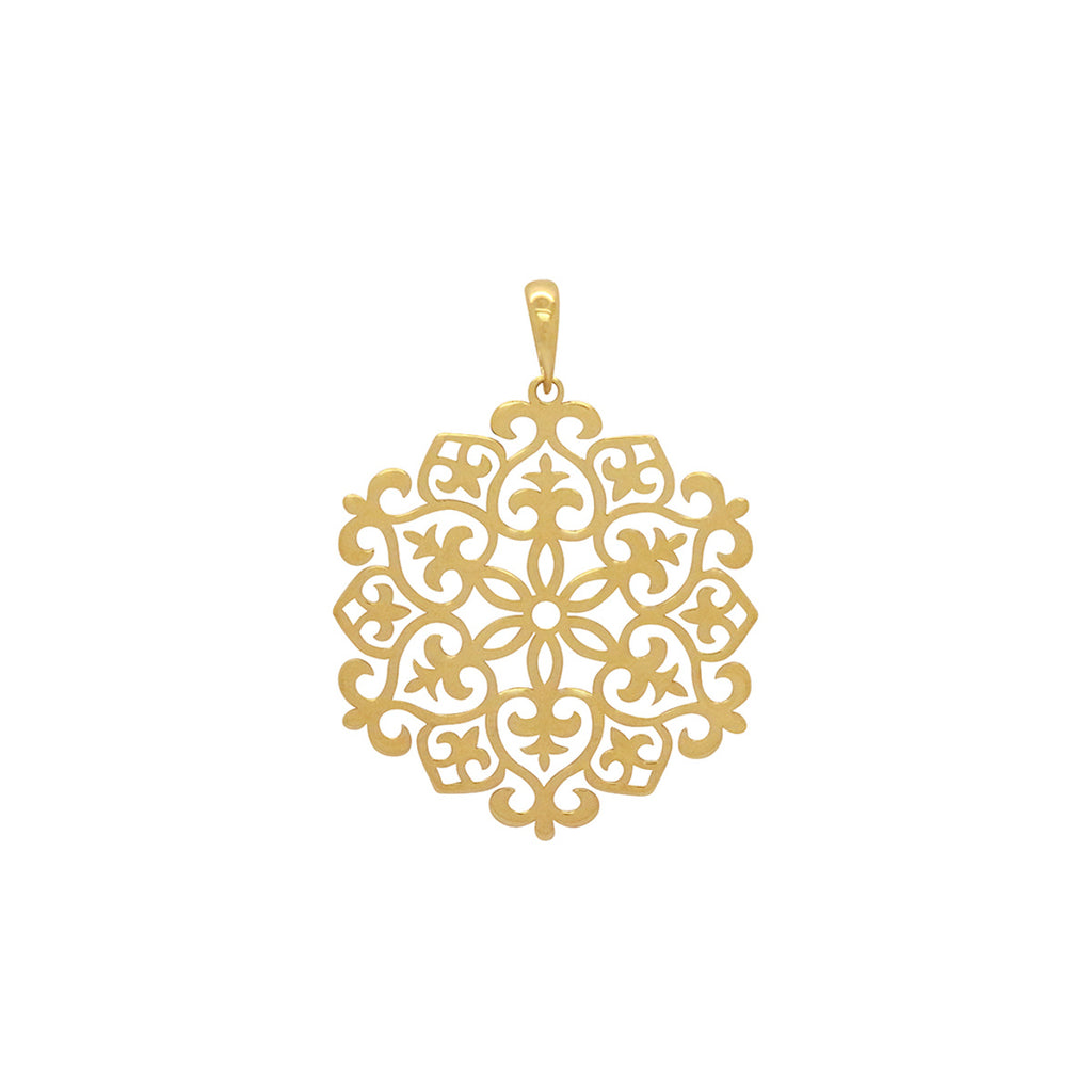 Pingente Chapa Flor Lisa Vazada em Ouro 18K