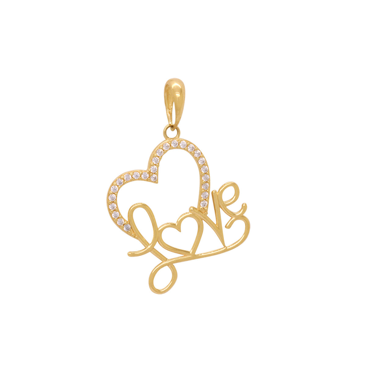 Pingente Coração Love Cravejado Zircônias em Ouro 18K