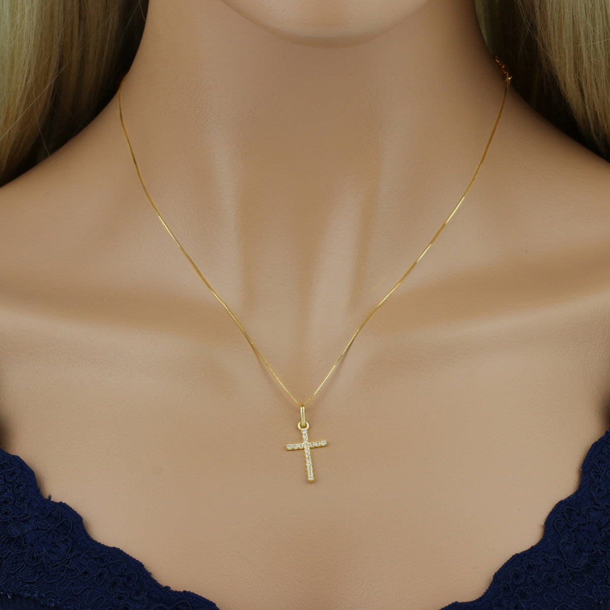 Pingente Cruz Cravejada Zircônias em Ouro 18K