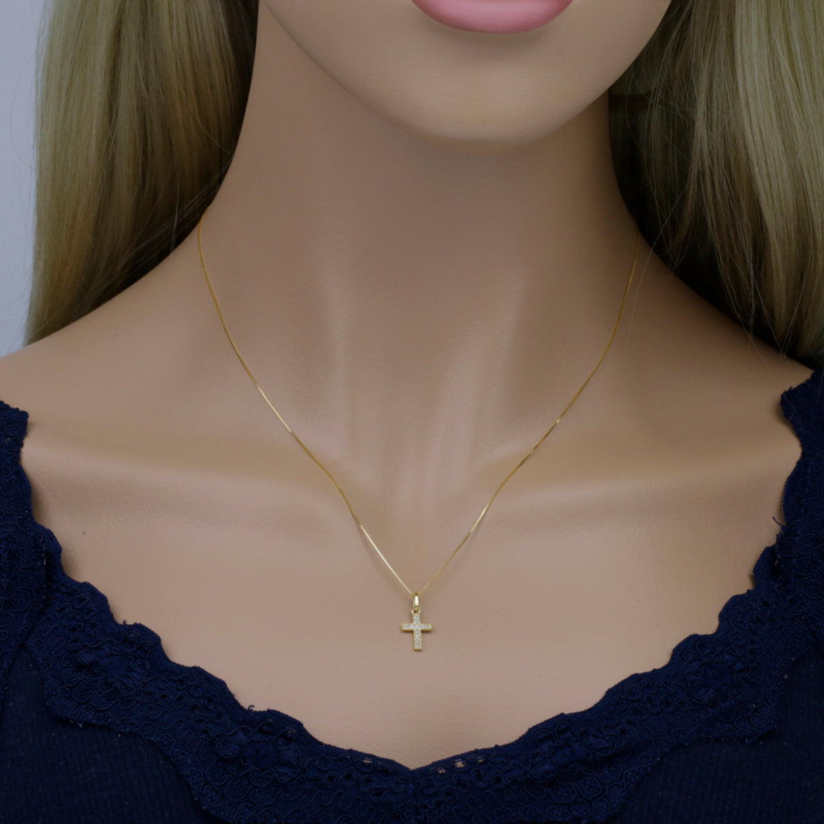 Pingente Cruz Cravejada Zircônias Trabalhada Pipoca em Ouro 18K