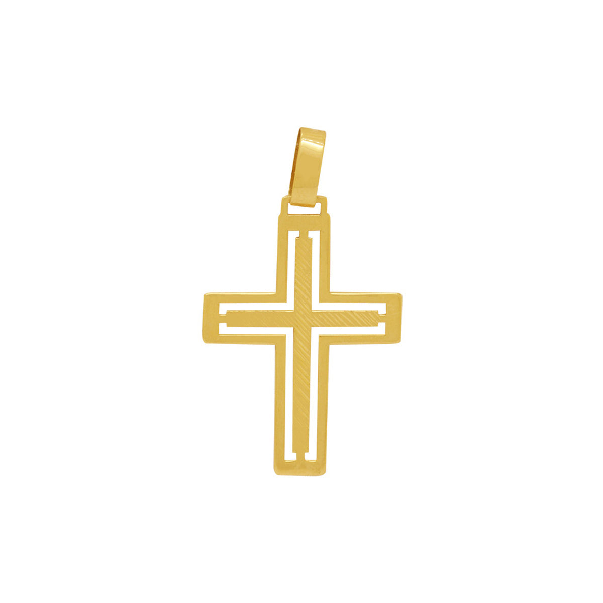 Pingente Cruz Lisa Vazada Centro Cortes Diagonais Diamantados em Ouro 18K