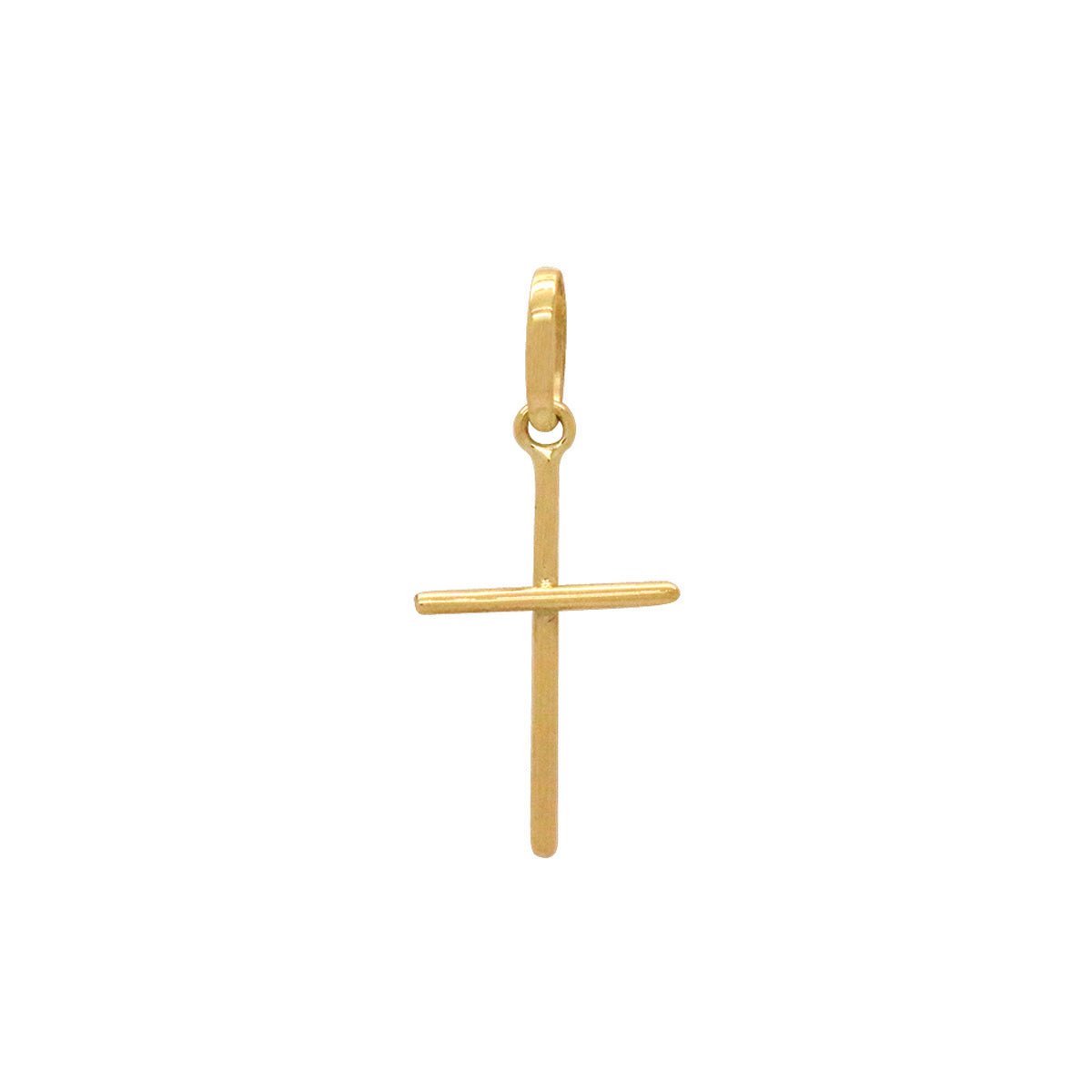 Pingente Cruz Palito Média Fio Redondo Liso em Ouro 18K