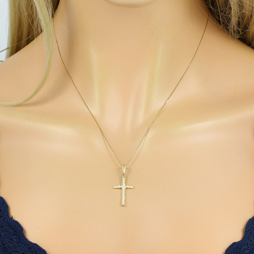 Pingente Cruz Zircônias Brancas em Ouro 18K