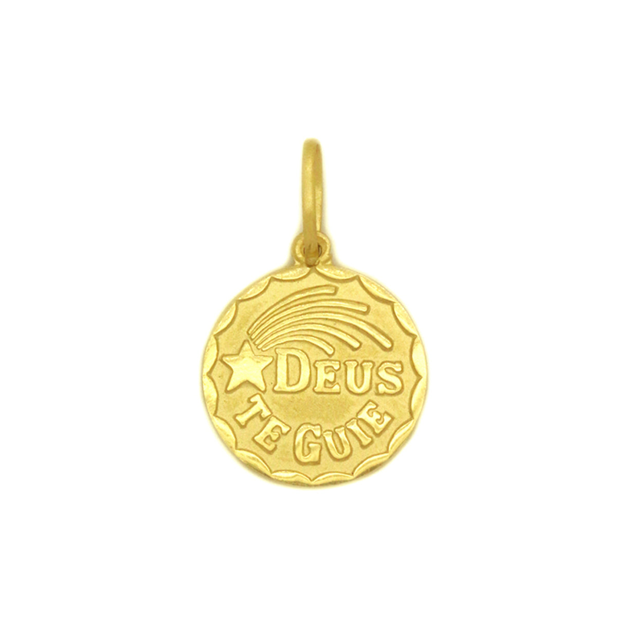 Pingente Deus Te Guie Redondo Grande Feminino em Ouro 18K