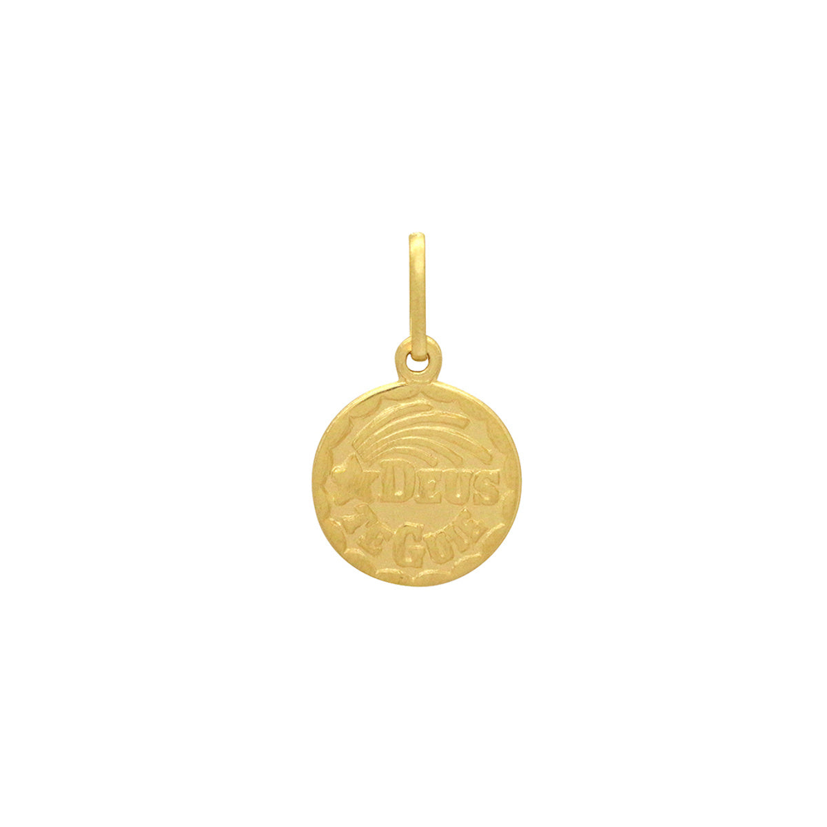 Pingente Deus Te Guie Redondo Médio Feminino em Ouro 18K