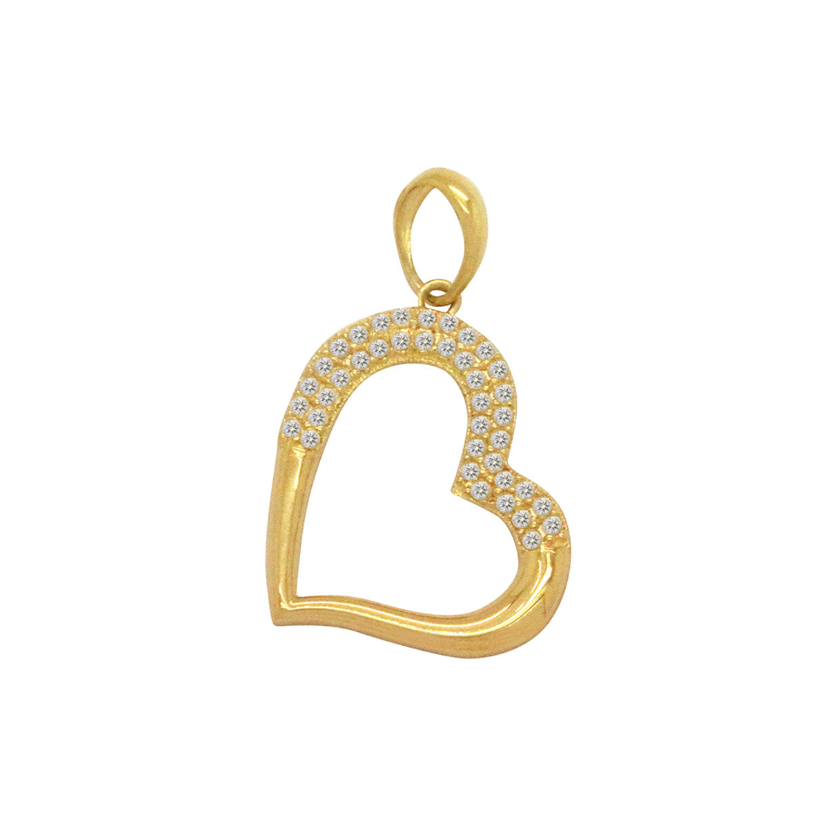 Pingente Enviesado Vazado Liso e Cravejado Zircônias em Ouro 18K