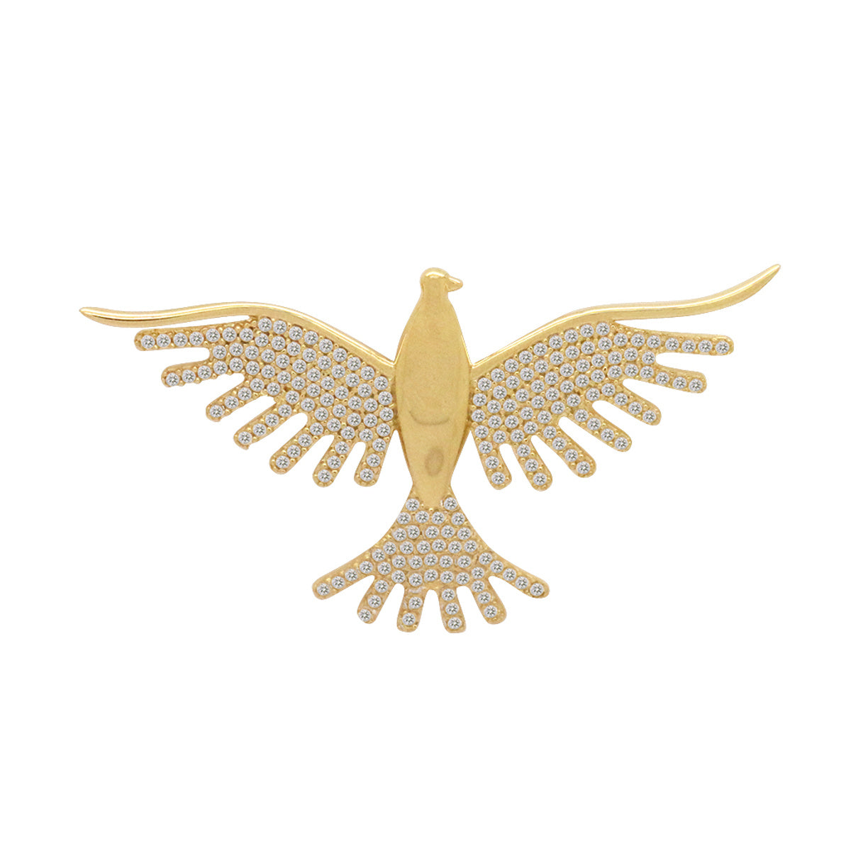Pingente Espírito Santo Grande Asas Cravejadas Zircônias em Ouro 18K