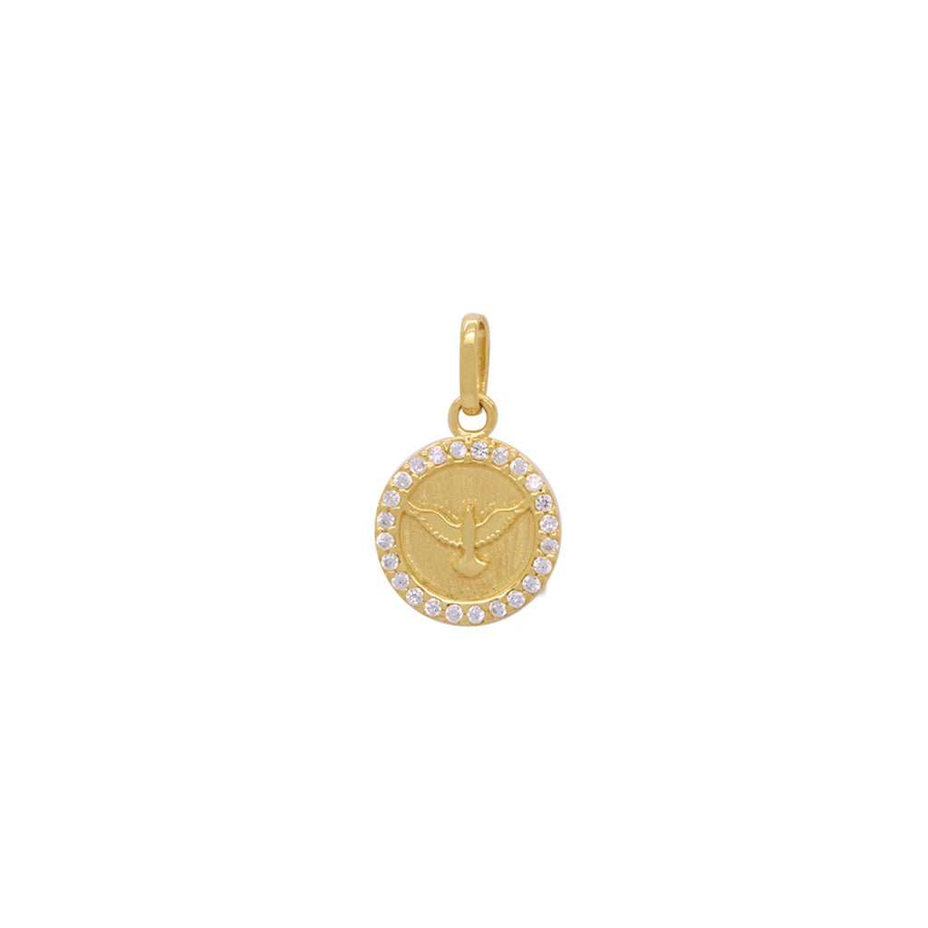 Pingente Espírito Santo Redondo Pequeno Borda Cravejada Zircônias em Ouro 18K