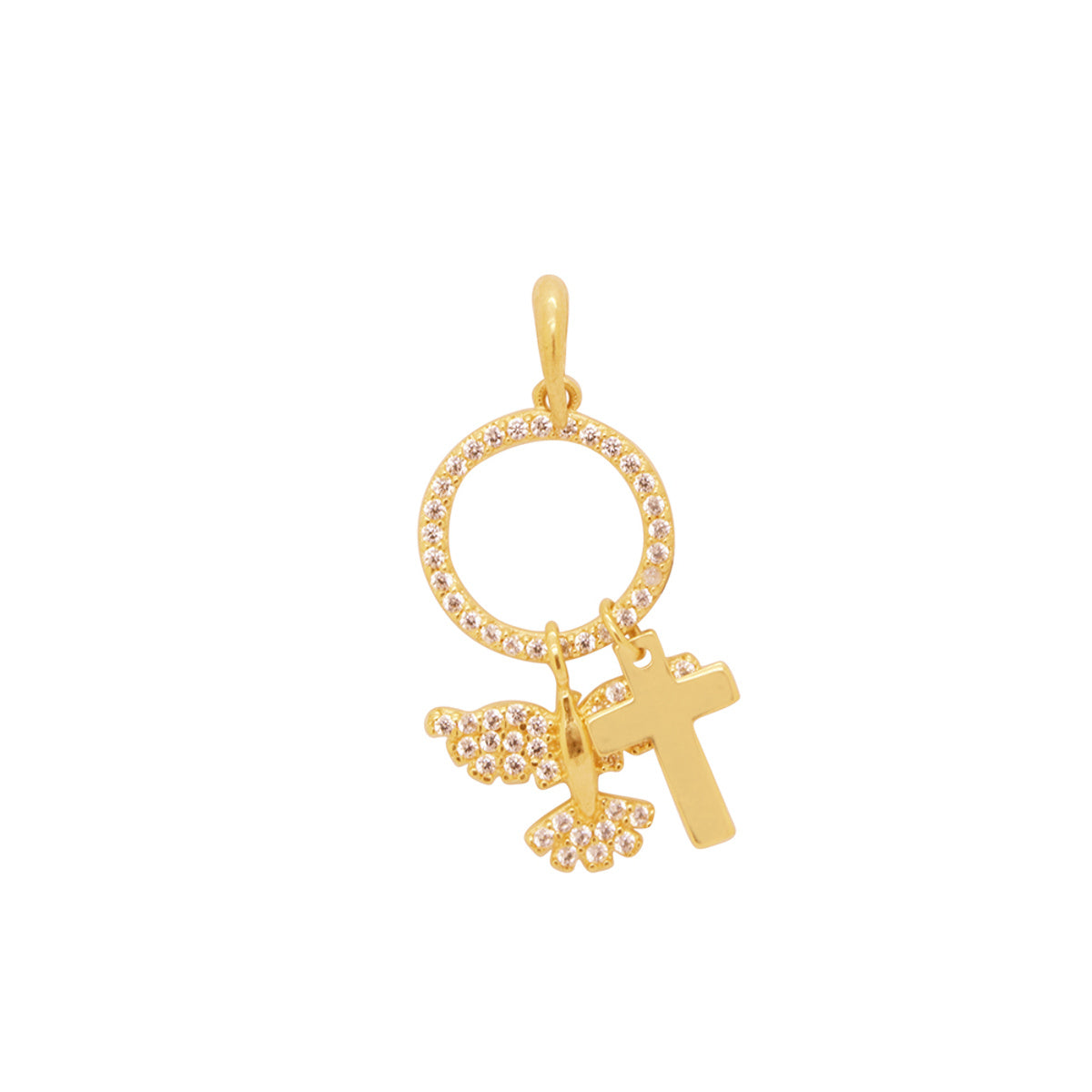 Pingente Espírito Santo Zircônias Brancas em Ouro 18K