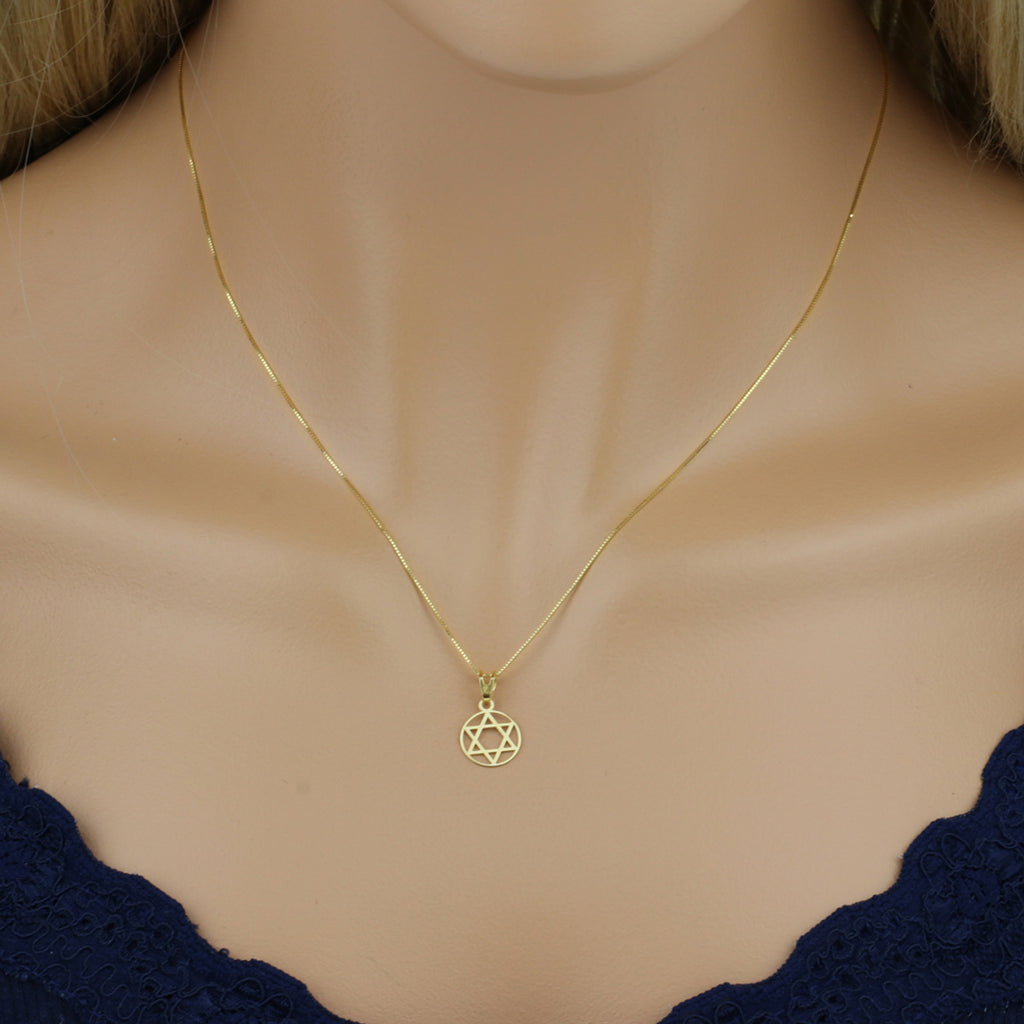Pingente Estrela de Davi Redondo Liso e Acetinado em Ouro 18K