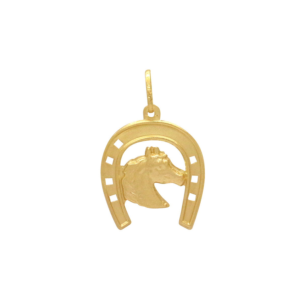 Pingente Ferradura Média Cabeça de Cavalo Feminino em Ouro 18K