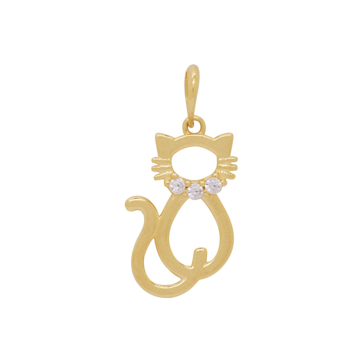 Pingente Gato Zircônias Brancas em Ouro 18K