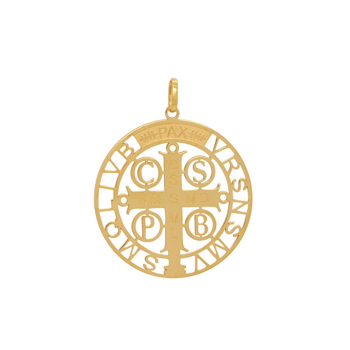 Pingente Medalha de São Bento Lisa e Acetinada em Ouro 18K