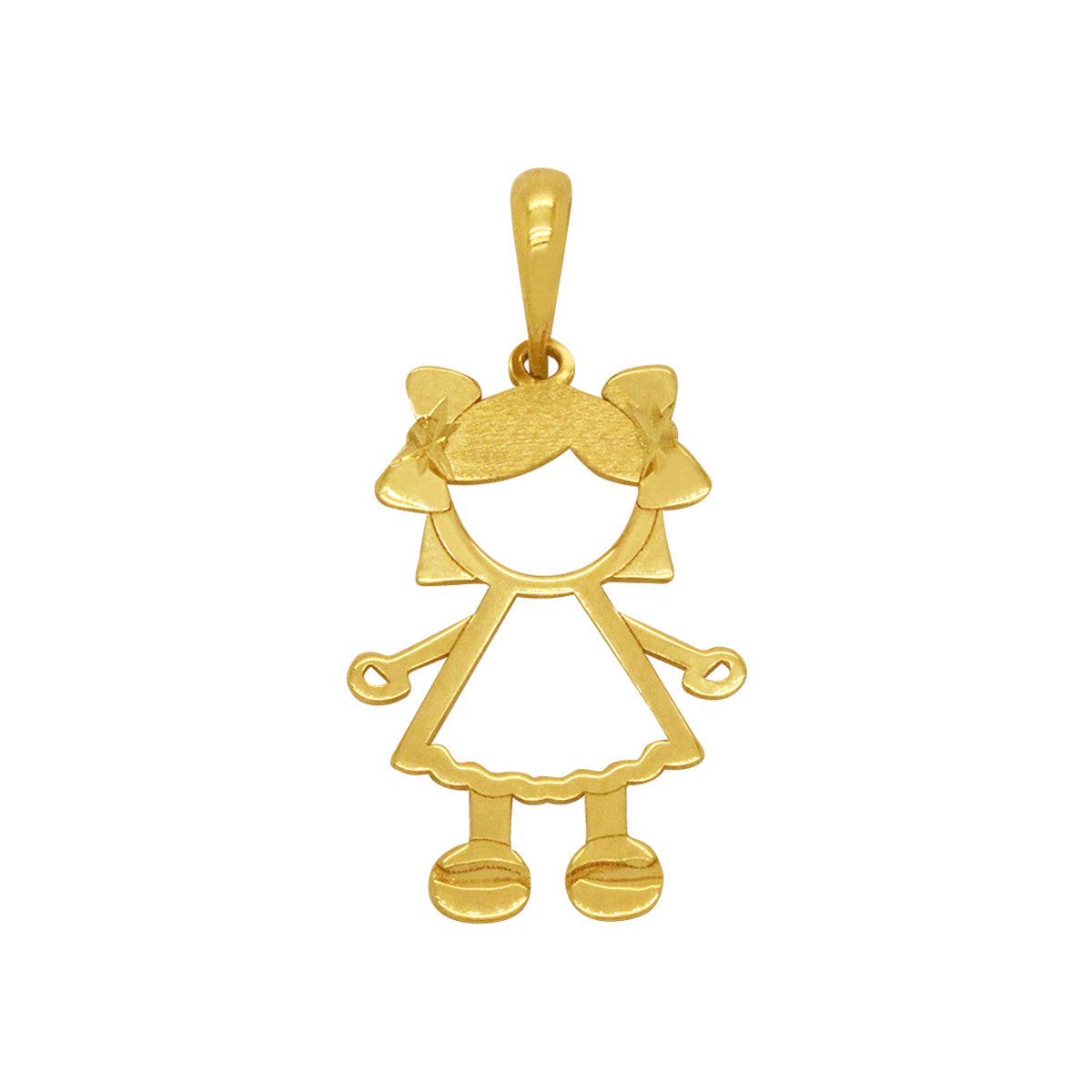 Pingente Menina Grande a Laser Mãos e Corpo Vazados Feminino em Ouro 18K