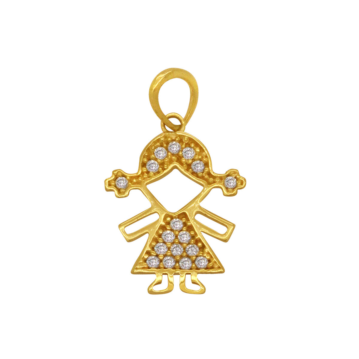 Pingente Menina Média Detalhes Vazados Cravejada de Zircônias Feminino em Ouro 18K